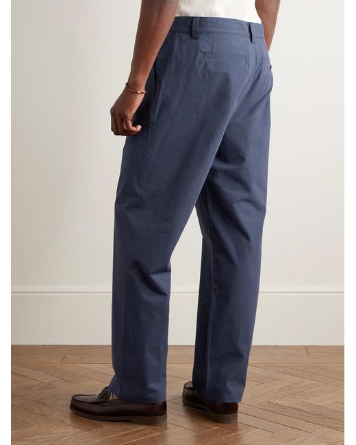Corridor NYC Blue Straight-Leg Pleated Cotton-Sateen Trousers for men