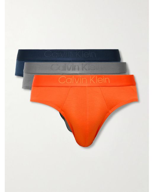 Calvin Klein Orange Three-Pack Stretch-Jersey Briefs for men
