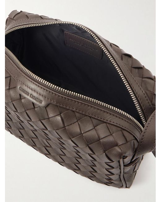 Officine Creative Brown Armour 014 Woven Leather Wash Bag for men