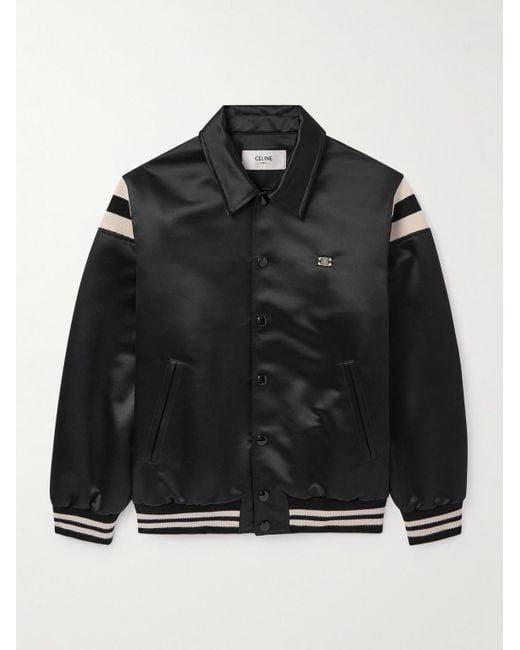 Céline Black Teddy Logo-Embroidered Satin Varsity Jacket for men