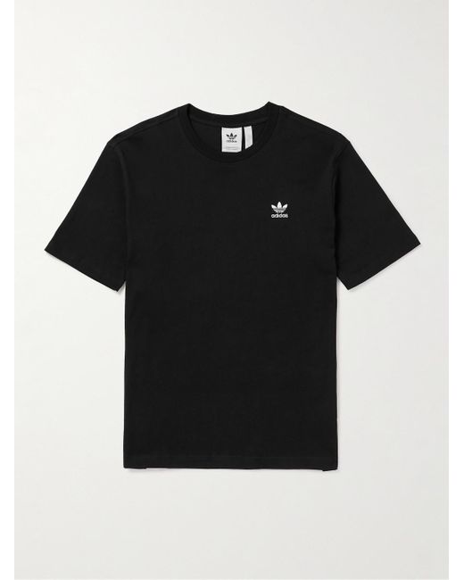 Adidas Originals Black Essentials Logo-embroidered Cotton-jersey T-shirt for men