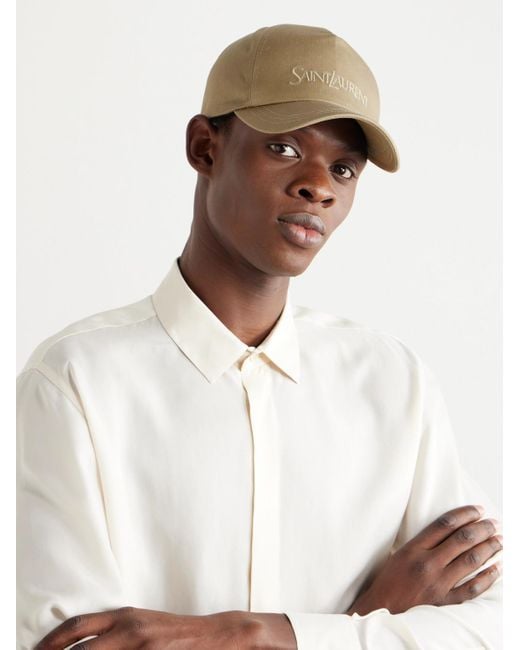 Saint Laurent Natural Logo-Embroidered Cotton And Linen-Blend Gabardine Baseball Cap for men