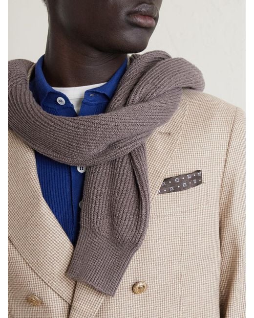 Brunello Cucinelli Gray Printed Silk Pocket Square for men