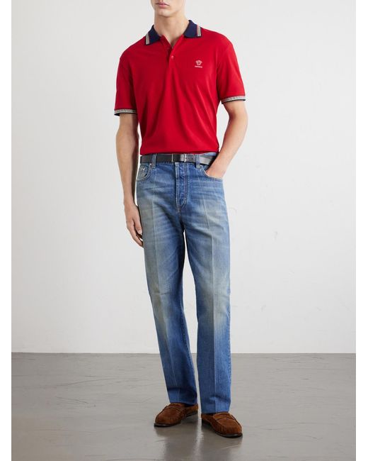 Versace Logo-Embroidered Cotton-Piqué Polo Shirt for men