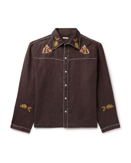 Bode Brown Show Pony Embroidered Linen Shirt for men