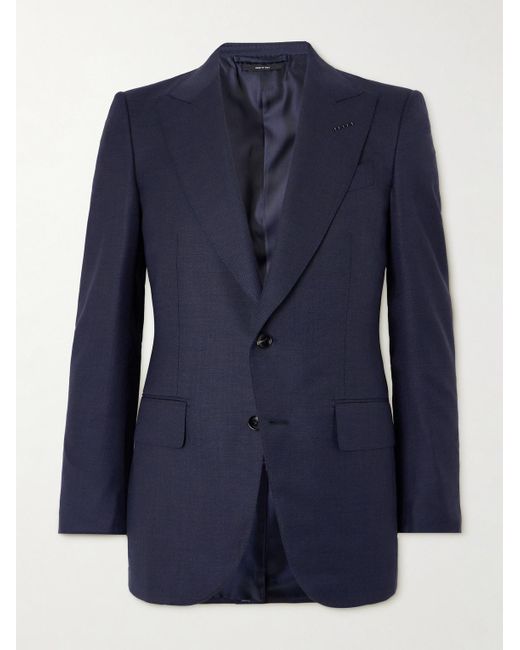 Tom Ford Blue Dyllan Super 130S Grain De Poudre Wool Suit Jacket for men