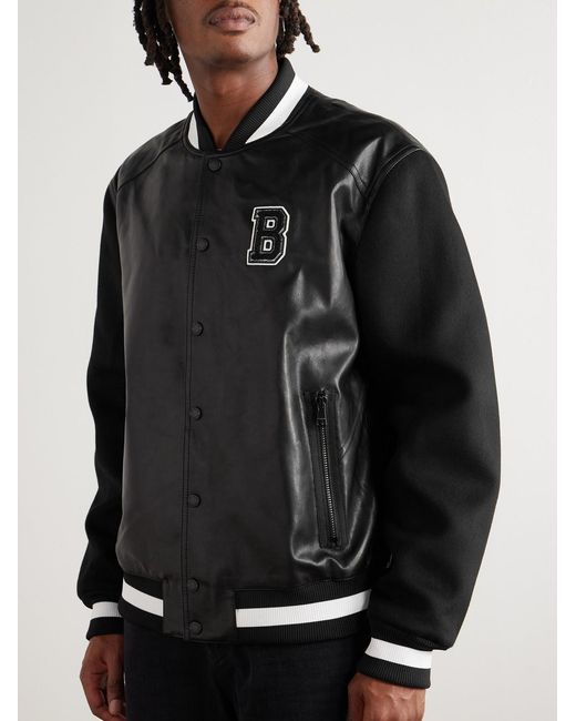 Balmain Black Logo-Appliquéd Leather And Wool Varsity Jacket for men
