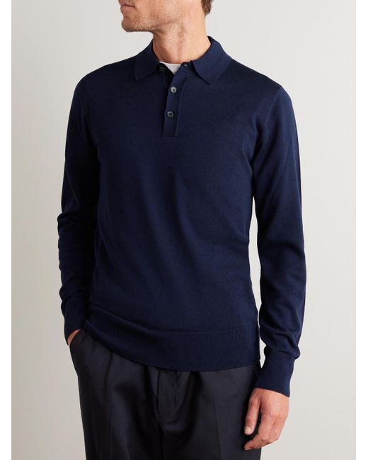 Mr P. Blue Merino Wool Polo Shirt for men