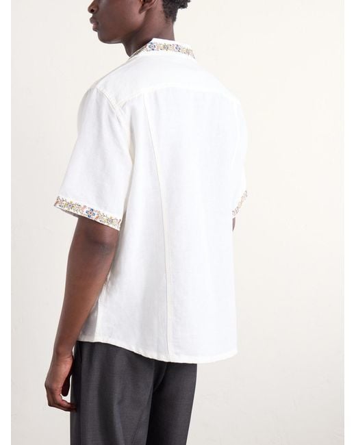 Corridor NYC Natural Harmony Camp-collar Embroidered Linen And Cotton-blend Shirt for men
