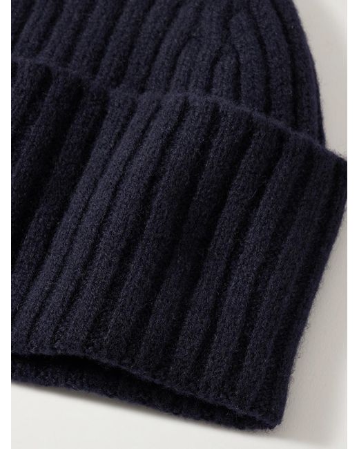Drake's Blue Ribbed Wool Beanie for men