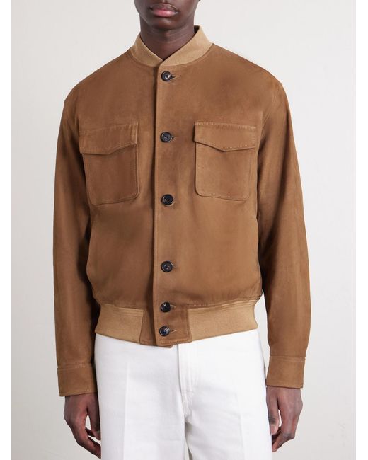 Slowear Brown Suede Bomber Jacket for men