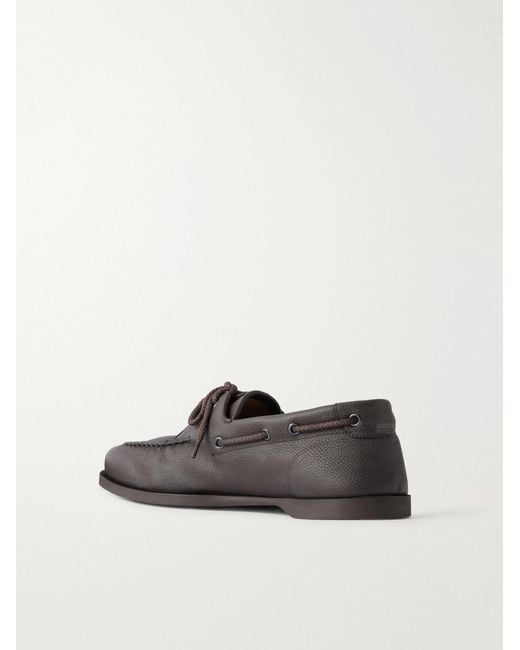 John Lobb White Foil Full-Grain Leather Boat Shoes for men
