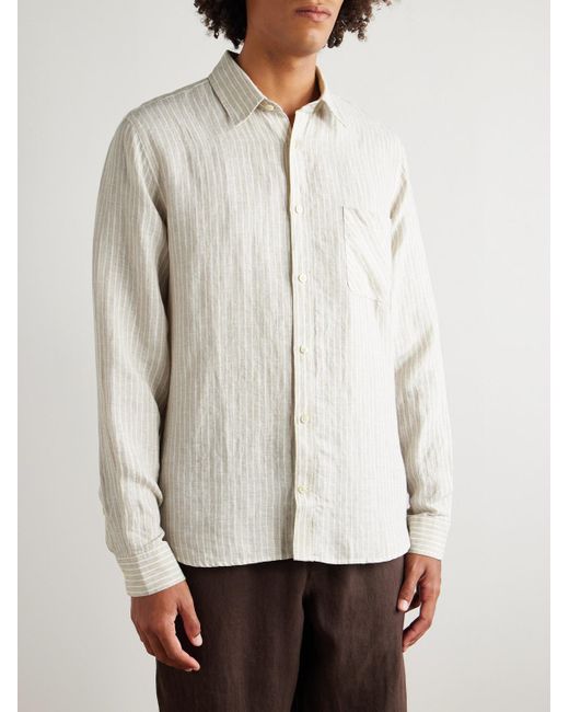 Frescobol Carioca White Telles Striped Linen Shirt for men