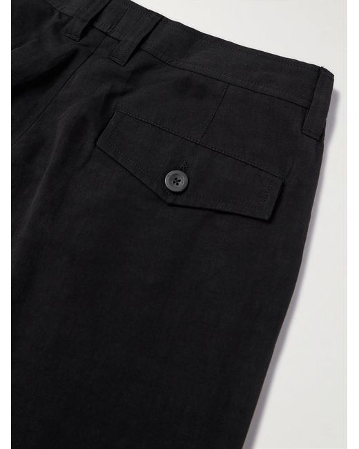 Mr P. Black Tapered Pleated Linen, Cotton And Nylon-Blend Trousers for men