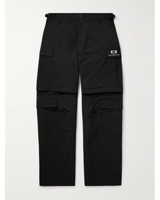 Balenciaga Black Wide-leg Logo-embroidered Ripstop Cargo Trousers for men