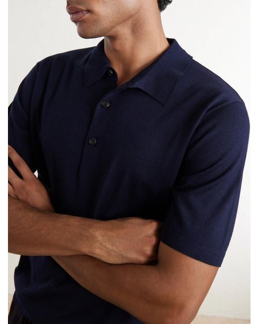 Dries Van Noten Blue Murice Merino Wool Polo Shirt for men