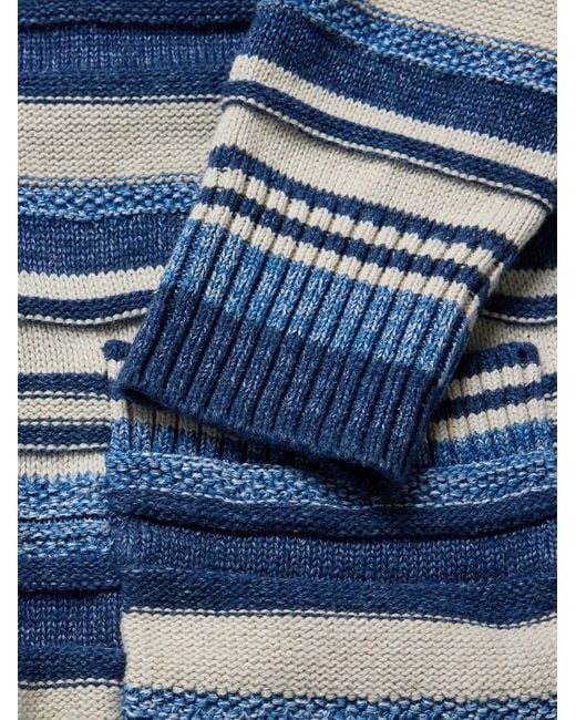 RRL Blue Shawl-Collar Striped Cotton And Linen-Blend Cardigan for men