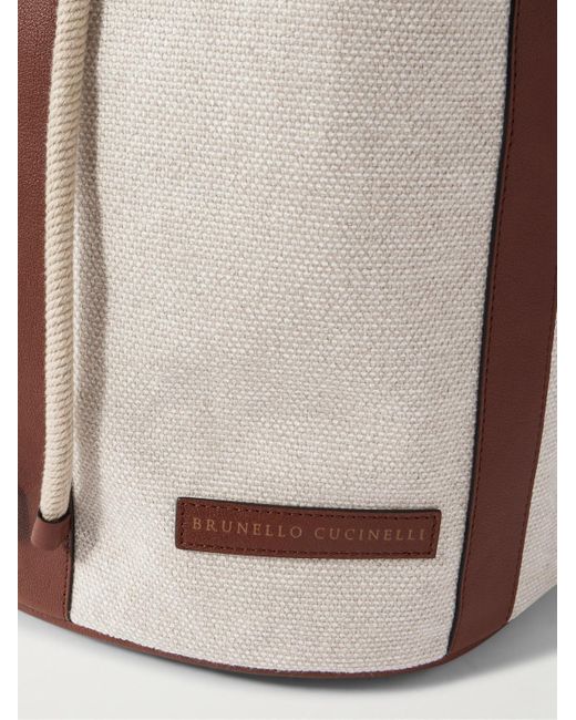 Brunello Cucinelli Natural Leather-Trimmed Cotton And Linen-Blend Canvas Backpack for men