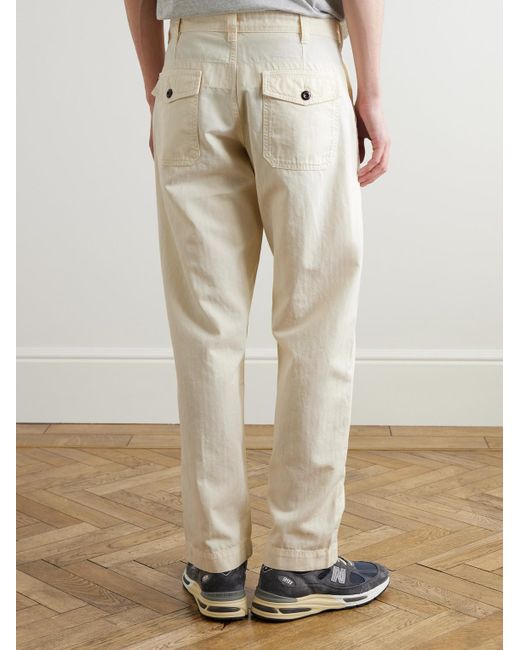 Drake's Natural Tapered Herringbone Cotton And Linen-Blend Twill Trousers for men