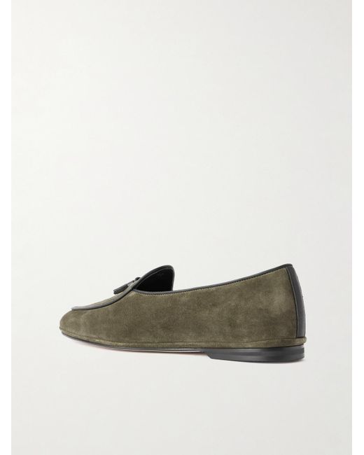 Rubinacci Green Marphy Tasseled Suede Loafers for men