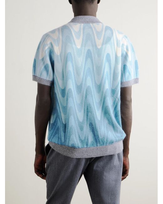 Frescobol Carioca Blue Romero Printed Brushed Wool And Cashmere-Blend Cardigan for men