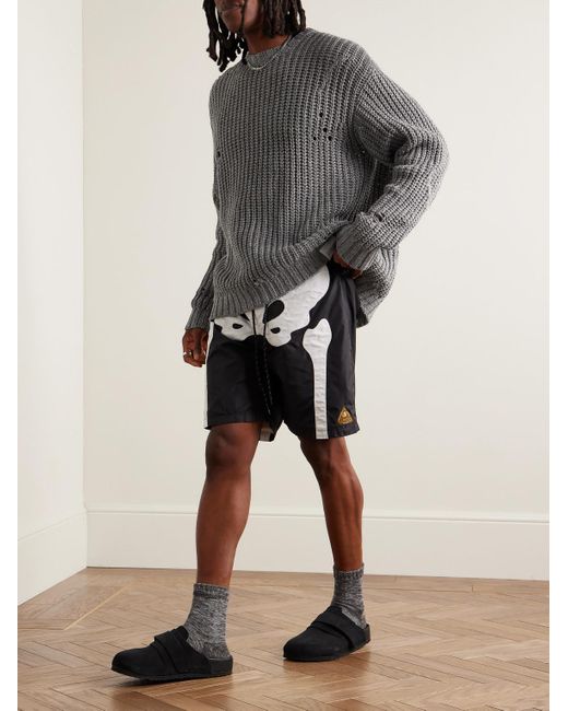 Neighborhood Gray Savage Logo-appliquéd Distressed Cotton-blend Sweater for men