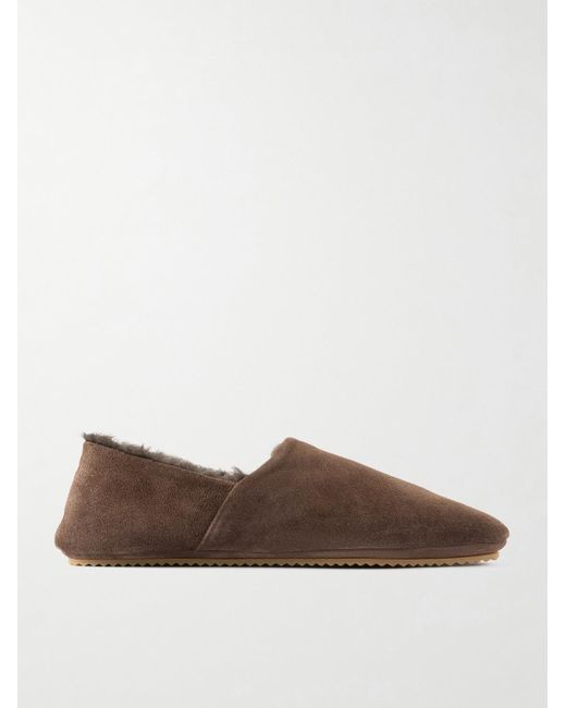 Mr P. Brown Plush-Lined Suede Slippers for men