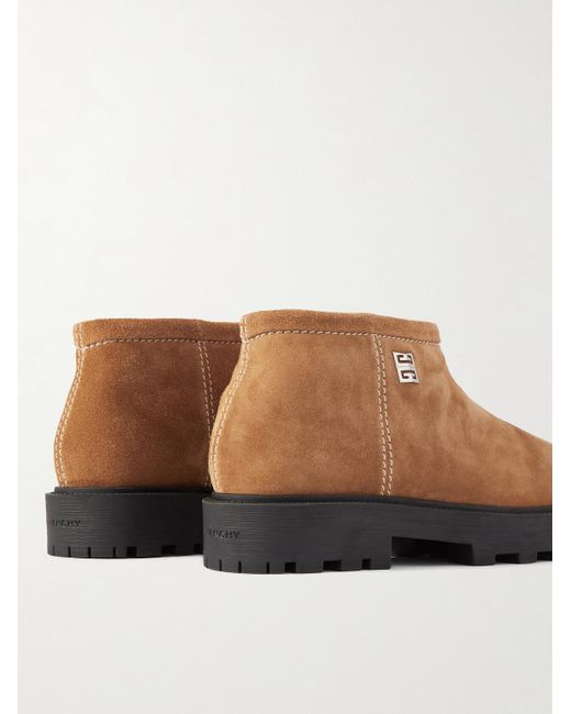 Givenchy Brown Shearling-lined Logo-embellished Suede Boots for men