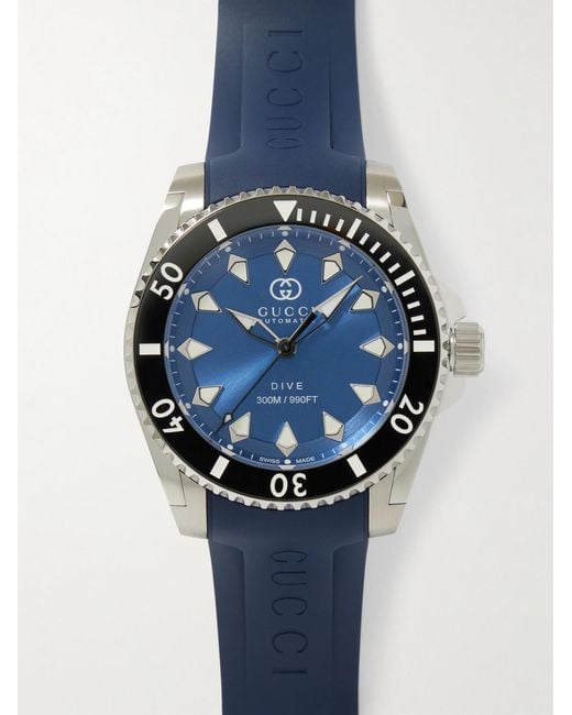 Gucci Blue Dive 40Mm Automatic Stainless Steel And Rubber Watch for men