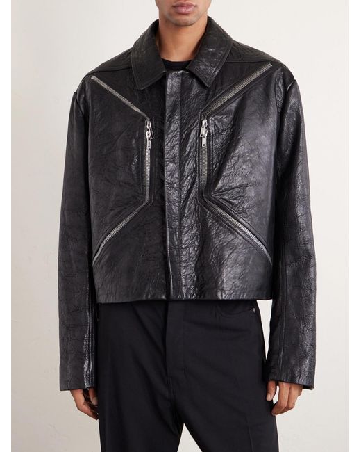 Rick Owens Black Temple Heizer Mac Textured-Leather Jacket for men