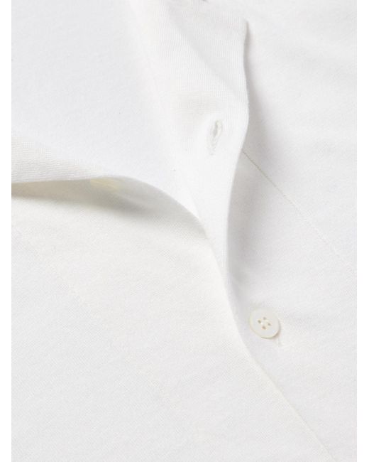 Camicia in cotone a coste con colletto aperto di Brunello Cucinelli in White da Uomo