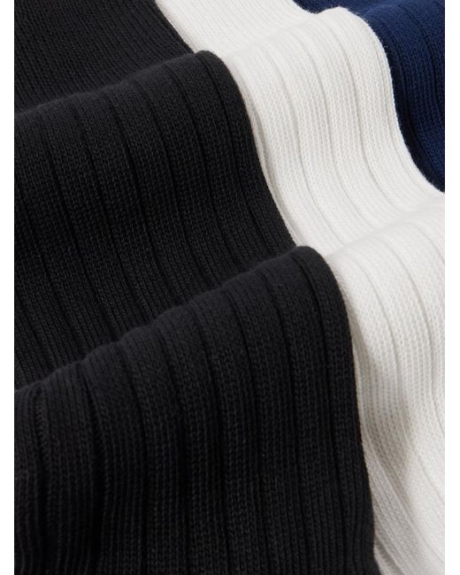 Mr P. Black Three-Pack Ribbed Cotton-Blend Socks for men