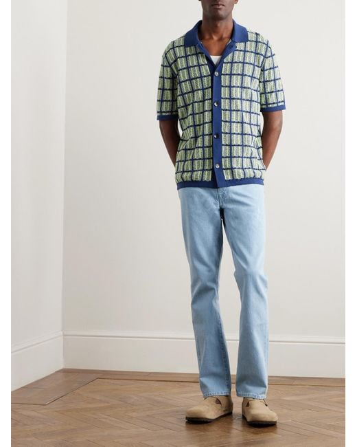 Mr P. Blue Checked Cotton-blend Shirt for men
