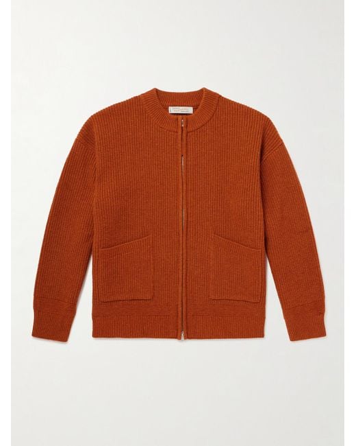 FRIZMWORKS Orange Deck Ribbed Wool-blend Zip-up Cardigan for men