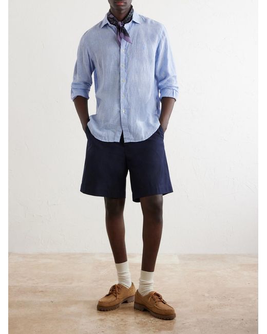 Polo Ralph Lauren Blue Checked-Woven Linen Shirt for men
