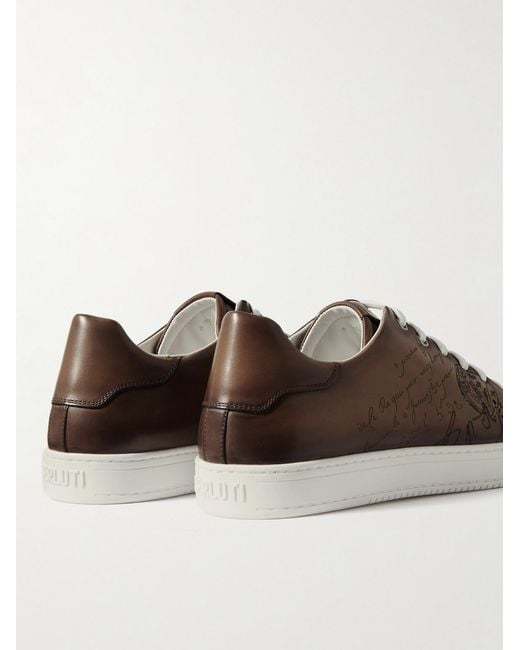 Berluti Brown Scritto Venezia Leather Sneakers for men
