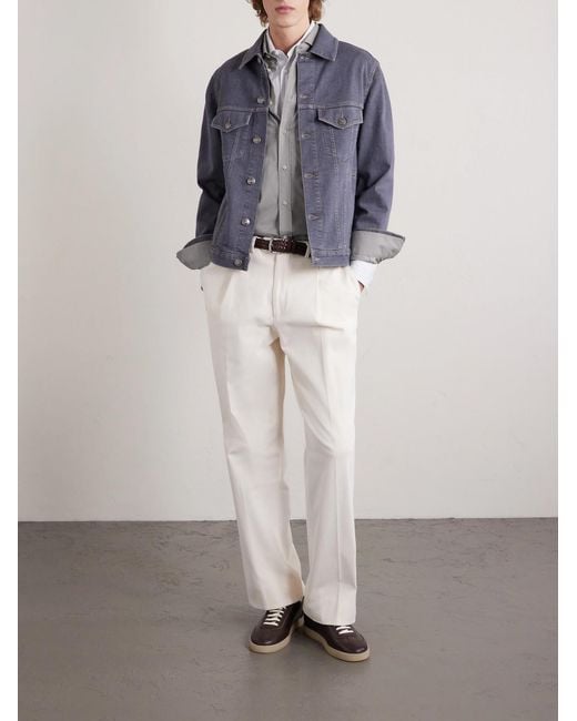 Brunello Cucinelli Gray Cutaway-Collar Cotton Shirt for men