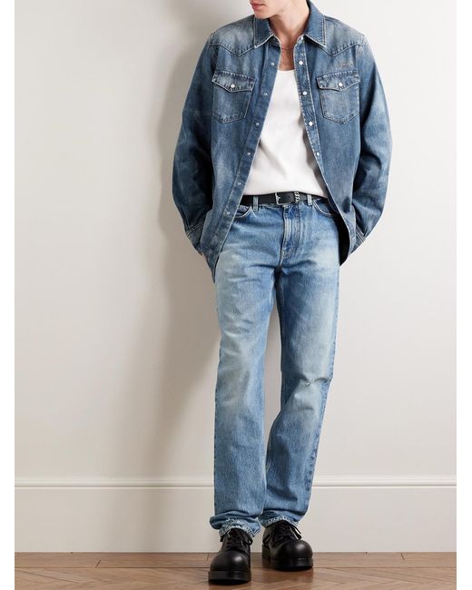 Givenchy Blue Straight-Leg Distressed Jeans for men