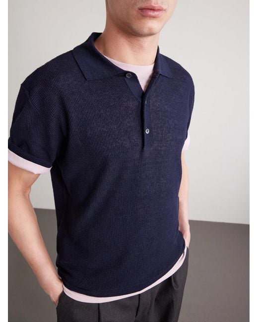 Barena Blue Waffle-knit Linen And Cotton-blend Shirt for men