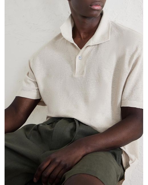 Sunspel Natural Linen-Piqué Polo Shirt for men
