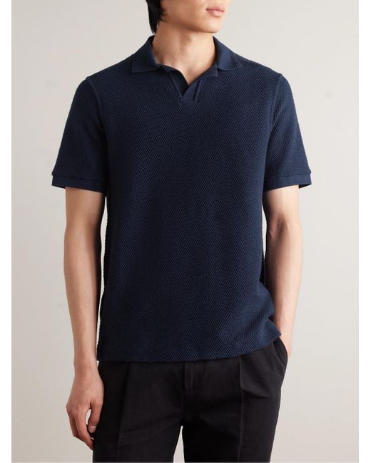 Mr P. Blue Golf Textured-knit Organic Cotton Polo Shirt for men