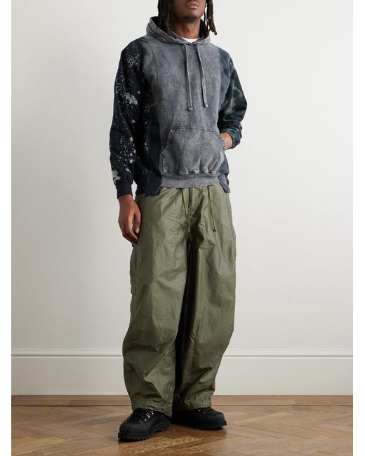 Needles Gray 5 Cuts Panelled Printed Cotton-Blend Jersey Hoodie for men