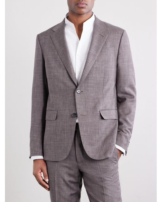 Zegna Purple Prince Of Wales Checked Wool, Silk And Linen-Blend Suit Jacket for men