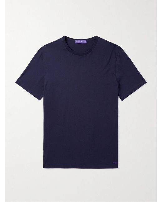Ralph Lauren Blue Logo-Embroidered Cotton-Lisle T-Shirt for men