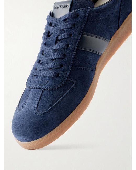 Tom Ford Blue Leather-trimmed Suede Sneakers for men
