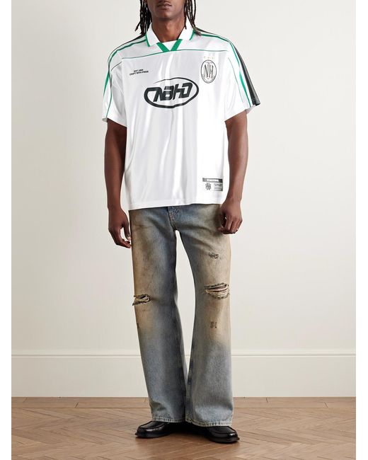 Neighborhood White Game Appliquéd Logo-Print Striped Satin Polo Shirt for men