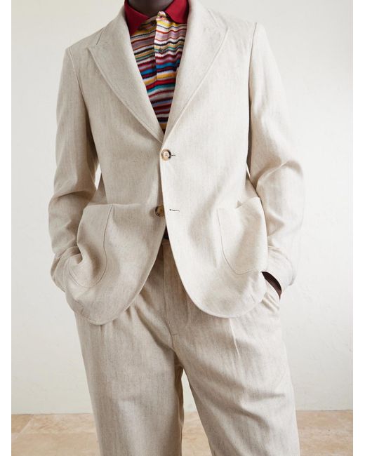 Oliver Spencer Natural Tillman Herringbone Cotton And Linen-Blend Suit Jacket for men