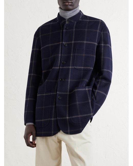 Dunhill Blue Checked Wool-Blend Coat for men