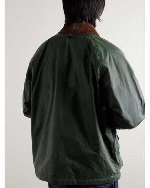 Drake's Green Corduroy-Trimmed Waxed-Cotton Jacket for men