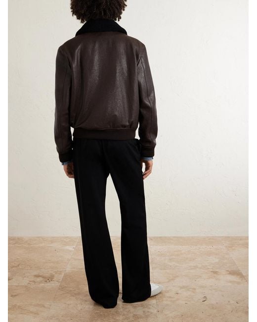 Saint Laurent Black Shearling-trimmed Full-grain Leather Jacket for men